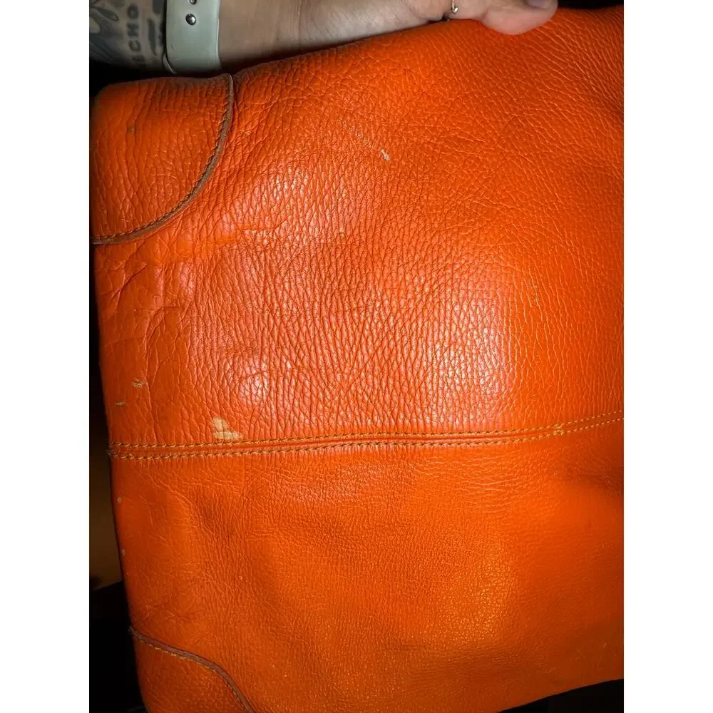 Crate & Barrel Orange Pebbled Leather Tote Shoulder Bag Large Shopper Purse
